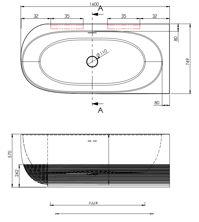 Vasca in Acrilico/Gel Coat Resina FORMA AQUAE AURA CORNER 160x75 cm
