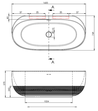 Vasca in Acrilico/Gel Coat Resina FORMA AQUAE AURA WALL 160x75 cm