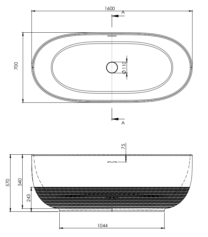 Vasca in Acrilico/Gel Coat Resina FORMA AQUAE AURA CENTRAL 160x70 cm