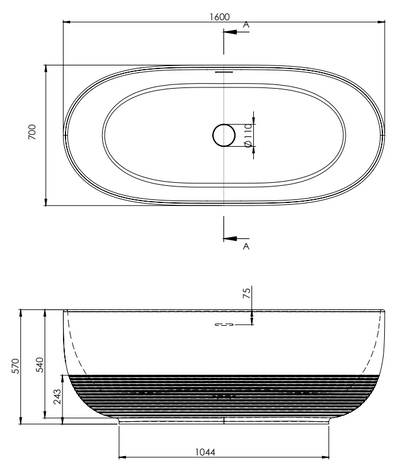 Vasca in Acrilico/Gel Coat Resina FORMA AQUAE AURA CENTRAL 160x70 cm