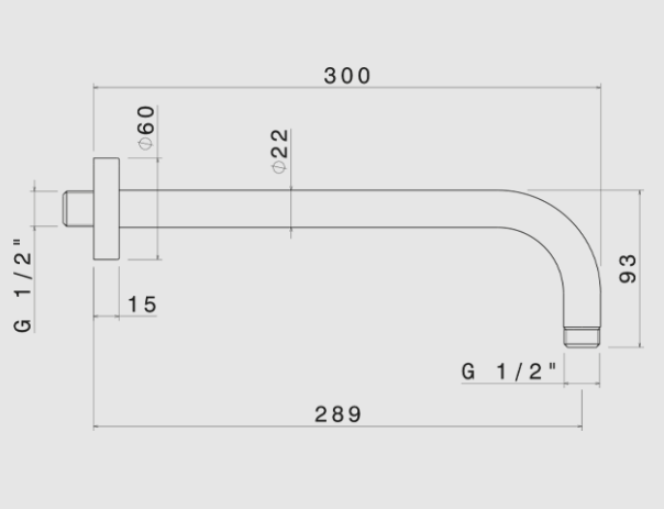 BRACCIO SOFFIONE A PARETE L. 300 mm VEMA WELLNESS STEEL ACCIAIO V08252