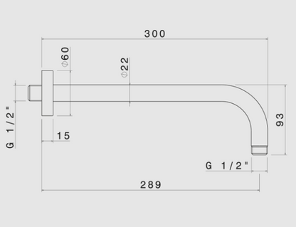 BRACCIO SOFFIONE A PARETE L. 300 mm VEMA WELLNESS STEEL ACCIAIO V08252