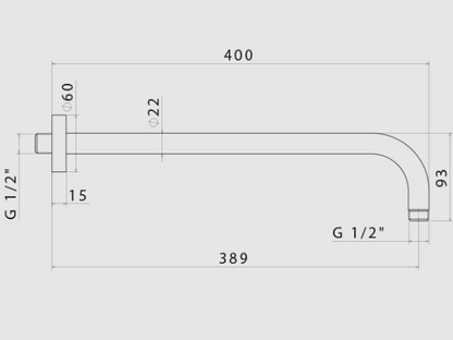 BRACCIO SOFFIONE A PARETE L. 400 mm VEMA WELLNESS STEEL ACCIAIO V08253