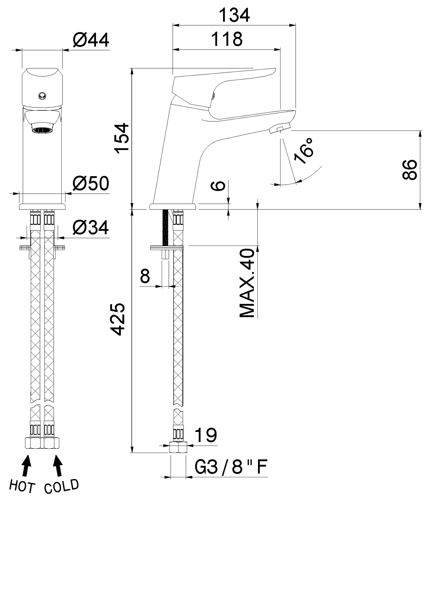 MISCELATORE MONOCOMANDO LAVABO VEMA INDO OTTONE V24011 SENZA SCARICO
