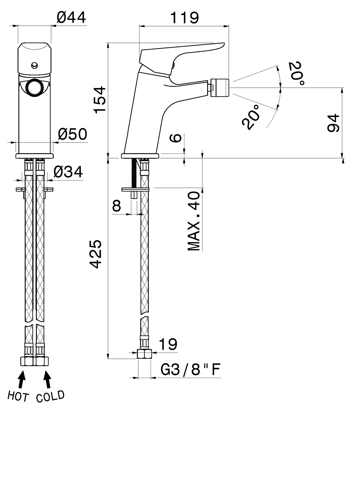 MISCELATORE MONOCOMANDO BIDET VEMA INDO OTTONE V24071 SENZA SCARICO