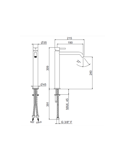 MISCELATORE MONOCOMANDO LAVABO ALTO VEMA OTAGO ACCIAIO V32021