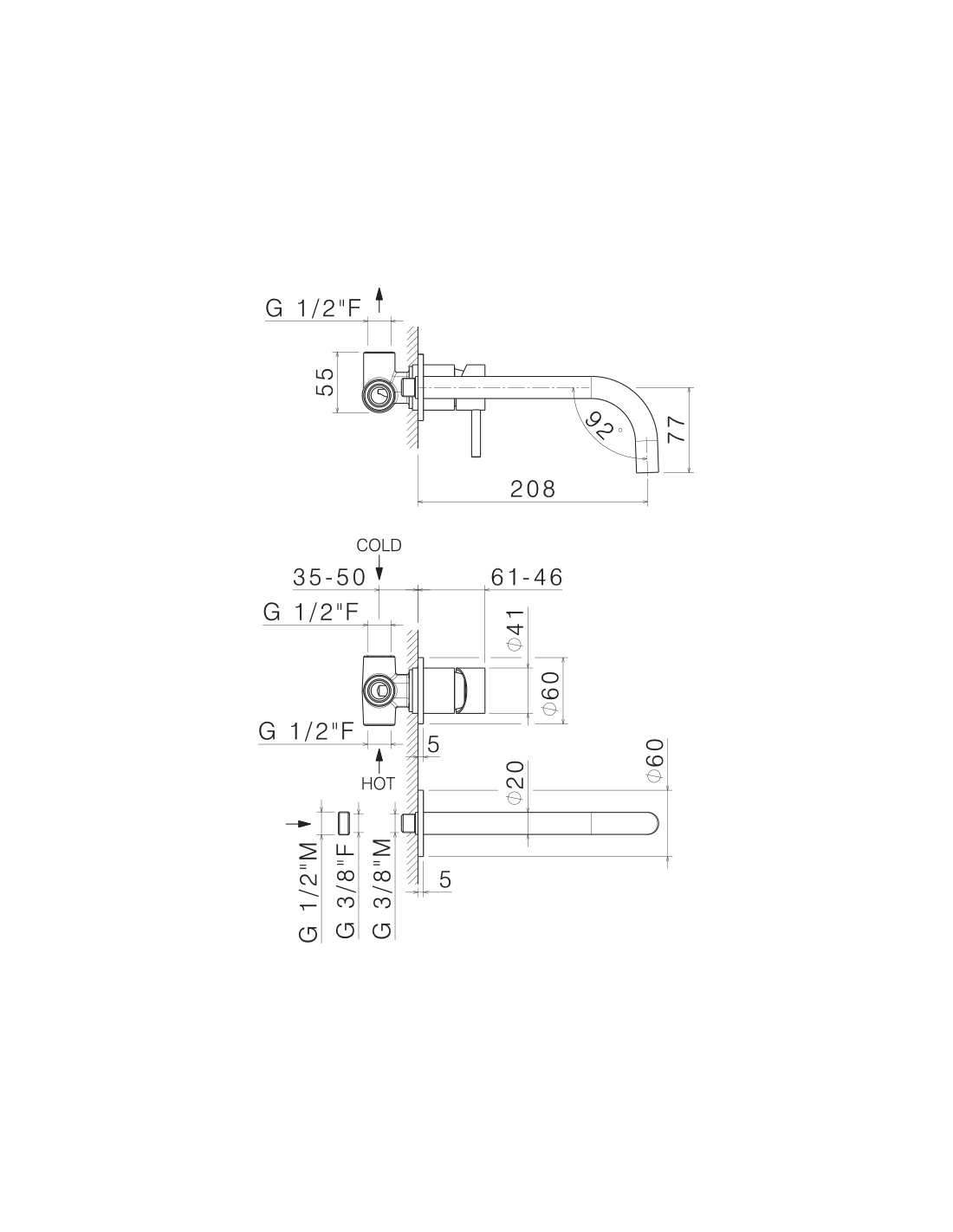 GRUPPO MISCELATORE MONOCOMANDO LAVABO A PARETE VEMA OTAGO ACCIAIO V17050