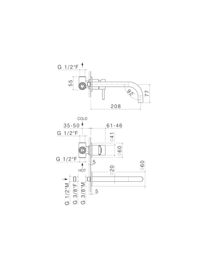 GRUPPO MISCELATORE MONOCOMANDO LAVABO A PARETE VEMA OTAGO ACCIAIO V17050